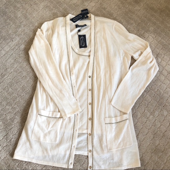 ⬇️Magaschoni cashmere cardiganset metallictrim NEW - Picture 1 of 8